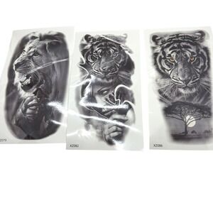 Temporary Tattoo Stickers 3 Pack Black White Tiger, Lion Gladiator
